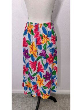 Vintage Colorful High Waist Floral Maxi Skirt w/ Pockets,